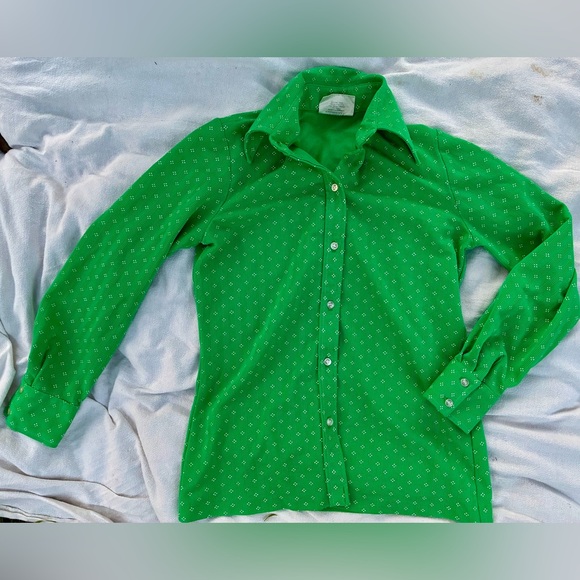 Koret of California Tops - Vintage Koret of California Kelly Green 60’s 70’s Patterned Button-Up Shirt